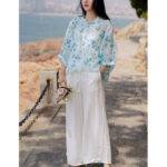 Buddha Stones Fruits Leaves Pattern Lantern Sleeve Top Loose Tee T-shirt T-shirt BS 7