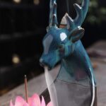 Buddha Stones Little Deer Ceramic Lotus Meditation Incense Burner Decoration Decorations Incense Burner BS 5