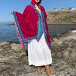 Buddha Stones Tibetan Shawl Border Small Floral Flower Hooded Cloak Winter Cozy Travel Scarf Wrap Tibetan Shawl BS 23