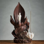Buddha Stones Lotus Buddha Avalokitesvara Enlightenment Purple Clay Incense Burner Decoration Incense Burner BS Lotus Ksitigarbha Buddha