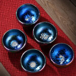 Buddha Stones Lotus Dragon Phoenix Koi Fish Peacock Chinese Jianzhan Inlaid Silver Kiln Change Ceramic Teacup Kung Fu Tea Cup Jian Zhan Tea Cup BS 9