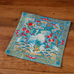 Buddha Stones Crane Phoenix Dragon Kirin Embroidered Cup Mat Pad Tea Cup Coaster Square Kung Fu Tea Mat Tea Mat BS Light Blue Crane