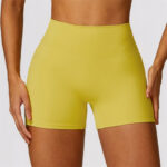 Buddha Stones Gym Sports Yoga Backless Bra Crop Tank Top Breathable Shorts 2-Piece Outfit BS Yellow Shorts US8/10/XL