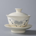 Buddha Stones Hand Painted Pomegranate Hibiscus Pine Lotus Ceramic Gaiwan Sancai Teacup Kung Fu Tea Cup And Saucer With Lid Cup BS 13*9cm*200ml Hibiscus