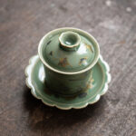 Buddha Stones Green Porcelain Butterfly Flower Salmon Fish Ceramic Gaiwan Sancai Teacup Kung Fu Tea Cup And Saucer With Lid Cup BS 4