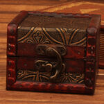 Buddha Stones Retro Small Square Wood Jewelry Box Lotus Grass Flower Grape Copper Coin Daffodil Jewelry Storage Box Jewelry Box BS 19