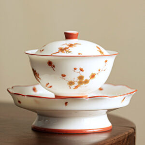 Buddha Stones White Porcelain Flowers Ceramic Gaiwan Sancai Teacup Kung Fu Tea Cup And Saucer With Lid Cup BS Gaiwan Teacup 12.7cm*9.5cm*110ml