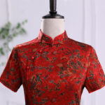Buddha Stones Vintage Auspicious Clouds Leaf Print Cheongsam Dress Women's Qipao Dress Cheongsam Dresses BS 11