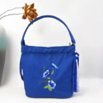 Buddha Stones Embroidery Wisteria Plum Lotus Cherry Blossom Cotton Linen Canvas Tote Crossbody Bag Shoulder Bag Handbag Crossbody Bag BS Navy Morning Glory 19*20*10cm