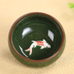 Buddha Stones Cute Koi Fish Ceramic Teacup Kung Fu Tea Cup Bowl 45ml Cup BS Dark Green Koi Fish 6.1cm*3cm*45ml
