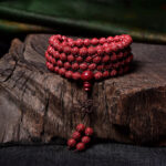 Buddha Stones 108 Mala Beads Cinnabar Om Mani Padme Hum Pattern Engraved Blessing Bracelet Mala Bracelet BS 2