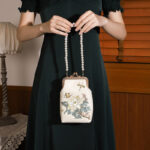 Buddha Stones Small Flowers Butterfly Embroidered Pearl Metal Chain Shoulder Bag Crossbody Handbag Cellphone Bag Crossbody Bag BS 2