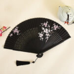Buddha Stones Hibiscus Flower Plum Blossom Handheld Bamboo Folding Fan 7