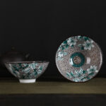 Buddha Stones Flowers Fu Character Mountains Lotus Cherry Blossoms Ceramic Teacup Kung Fu Tea Cup Cup BS Green Flowers Fu Character 8.5cm*4cm*90ml