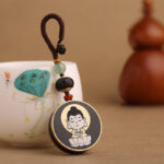 Buddha Stones Ebony Wood Rosewood Buddha Avalokitesvara Om Mani Padme Hum Balance Car Key Chain Decoration Key Chain BS Ebony Wood Buddha