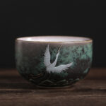 Buddha Stones Auspicious Crane Ceramic Teacup Kung Fu Tea Cup Bowl Cup BS 7cm*4.2cm*100ml