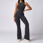 Buddha Stones Women Casual Sleeveless Jumpsuit Flare Pants Sports Fitness Yoga Bodysuit Bodysuit BS Gray XL(Bust 78cm/Waist 66cm/Hips 94cm)