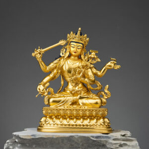 Buddha Stones Four-armed Manjusri Bodhisattva Gold Figurine Compassion Serenity Copper Statue Home Decoration Decorations BS Painted Face Four-armed Manjusri Bodhisattva 20*10*7cm