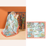 Buddha Stones Pastoral Scene Hot Air Balloon Spring Blossom 100% Mulberry Silk Neck Hair Scarf Silk Shawl BS Garden Spring-Orange Pink