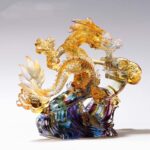Buddha Stones Year of the Dragon Handmade Ruyi Handle Liuli Crystal Art Piece Protection Home Office Decoration Decorations BS 2