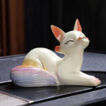 Buddha Stones Color Changing Small Cute Fox Tea Pet Resin Home Figurine Decoration Decorations BS No Color Change 1Pc Fox Lying Down 10.4*6.6*7.2cm