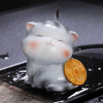 Buddha Stones Color Changing Cute Mini Cat Resin Tea Pet Wealth Home Figurine Decoration Decorations BS 18