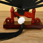 Buddha Stones Vintage Phoenix Nine-Tailed Fox Flower Bamboo Tiger Handheld Folding Fan Lotus Tassel Fan Folding Fan BS 3