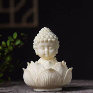 Buddha Stones Mini Ivory Fruit Tathagata Buddha Lotus Kwan Yin Avalokitesvara Manjusri Samantabhadra Serenity Desk Decoration Decorations BS Tathagata&Lotus 8.5*4.5*4.5cm