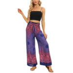 Buddha Stones Bohemian Compass Flower Print Lace-up Wide Leg Pants Women's Yoga Pants Women's Wide Leg Pants BS 12