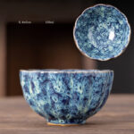 Buddha Stones Peach Blossom Pattern Ceramic Teacup Flower Tea Cups Cup BS RoyalBlue