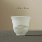 Buddha Stones Vintage Ink Painting Mountain White Porcelain Ceramic Gaiwan Sancai Teacup Kung Fu Tea Cup And Saucer With Lid Tea Utensil Teapot Cup BS Cup 4.9cm*4.5cm*40ml