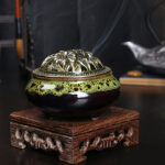 Buddha Stones Flower Pattern Ceramic Blessing Meditation Incense Burner Decoration Decorations Incense Burner BS 4