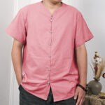 Buddha Stones Men's Short Sleeve Button Down Cotton Linen Shirt Men's Shirts BS Pink 3XL(Fit for US/UK/AU44; EU54)