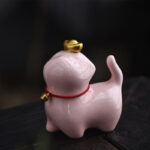 Buddha Stones Mini Lucky Cat Ingot Tea Pet Ceramic Home Desk Figurine Decoration Decorations BS Lucky Cat Pink 5.5*3.2*6cm