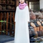 Buddha Stones Simple Midi Dress Cotton Linen Zen Tunic Dress With Pockets Midi Dress BS 26