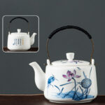 Buddha Stones Vintage Dragon Mountain Fisherman Landscape White Porcelain Ceramic Kung Fu Teapot Teapot BS White Heron Lotus 15.3cm*10.6cm*600ml