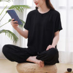 Buddha Stones 2Pcs Half Sleeve T-Shirt Pants Meditation Zen Tai Chi Cotton Linen Clothing Unisex Set Women's Meditation Cloth BS 15