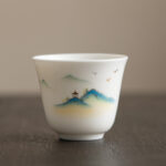 Buddha Stones Lotus Flower Leaf Mountain Pavilion Elk Peony Ceramic Teacup Kung Fu Tea Cup Cup BS 4.8cm*5.7cm*55ml Mountain Pavilion
