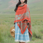 Buddha Stones Tibetan Shawl Simple Pattern Winter Cozy Travel Scarf Wrap Tibetan Shawl BS 2