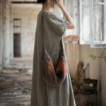 Buddha Stones Handmade Tie Dye V-Neck Midi Dress Linen Short Sleeve Dress21