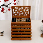 Buddha Stones Vintage Plum Blossom Carved Wooden Jewelry Box Six-Layer Jewelry Storage Box Jewelry Box BS 16