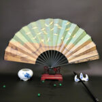 Buddha Stones Great Wall Mountains Trees Crane Bamboo Handheld Silk Bamboo Folding Fan 33.5cm Folding Fan BS Auspicious Crane 33.5cm
