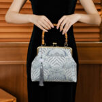 Buddha Stones Silver Lines Bamboo Handle Metal Chain Crossbody Bag Handbags Crossbody Bag&Handbags BS 1