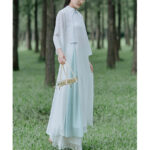 Buddha Stones Three Quarter Sleeve Chiffon Cheongsam Midi Dress Wide Leg Pants Meditation Zen Practice Clothing Women's Meditation Cloth BS 7
