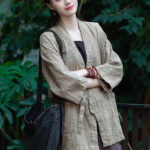 Buddha Stones Hanfu Design Three Quarter Sleeve Ramie Linen Coat Open Front Top Jacket Coat BS 1