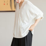 Buddha Stones V-Neck Blouse Women Shirt Long Sleeve Top Chinese Hanfu Style Clothing Long Sleeve Shirt BS 2
