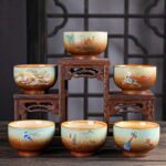 Buddha Stones Colorful Deer Pipa Snow Plum Blossoms Mountains Rivers Bird Ceramic Teacup Kung Fu Tea Cup Bowl Cup BS 14