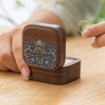 Buddha Stones Retro Handmade Black Walnut Wood Ring Jewelry Storage Box Leaf Wooden Gift Box Jewelry Storage Box BS Black Peach Wood 6*6*4cm