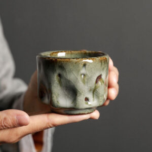 Buddha Stones Handcrafted Simple Cracked Ice Texture Chinese Jianzhan Ceramic Teacup Kung Fu Tea Cup Jian Zhan Tea Cup BS 7.5cm*6cm*100ml