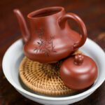Buddha Stones Vintage Bamboo Peach Blossom Purple Clay Kung Fu Teapot Teapot BS 5